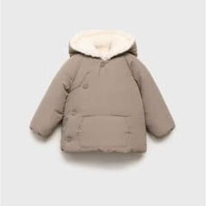 Mango Kids Puffer Jacket in Beige with Cream Hood Lining